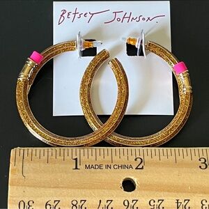 NWT Betsey Johnson Yellow Teacher School Pencil Hoop Earrings